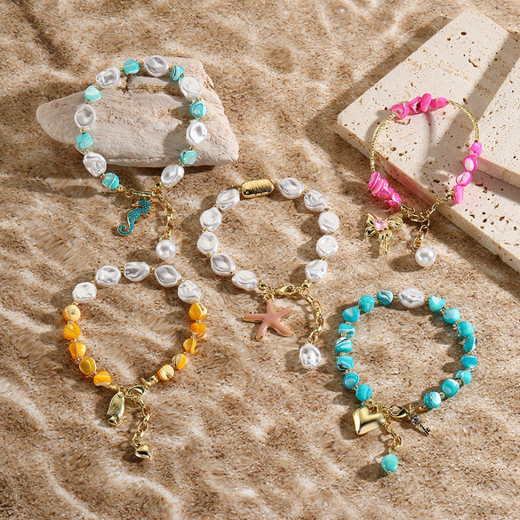 Women's Shell Bracelet With Heart Bow Star Geometric Patterns Electroplated