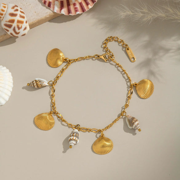 Women's Shell Conch Ocean Style Necklace Bracelet Set In Stainless Steel With Little Bear Pig Small Animal Pattern And Electroplating