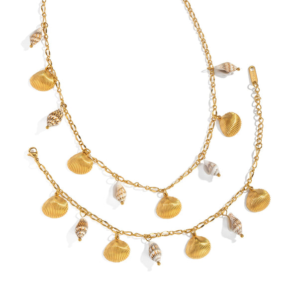 Women's Shell Conch Ocean Style Necklace Bracelet Set In Stainless Steel With Little Bear Pig Small Animal Pattern And Electroplating