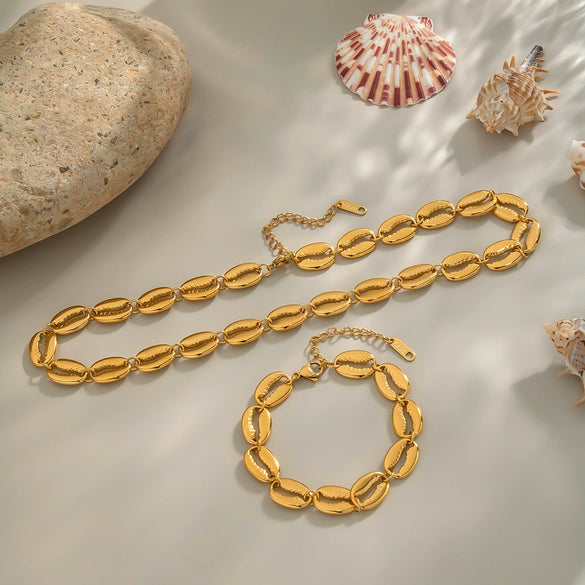 Women's Shell Necklace Clavicle Chain Bracelet In Beach Style Titanium Steel Geometric Pattern Pvd Vacuum Real Gold Electroplating Nonfading Waterproof