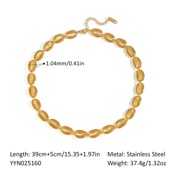 Women's Shell Necklace Clavicle Chain Bracelet In Beach Style Titanium Steel Geometric Pattern Pvd Vacuum Real Gold Electroplating Nonfading Waterproof