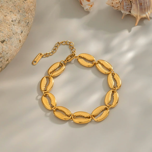 Women's Shell Necklace Clavicle Chain Bracelet In Beach Style Titanium Steel Geometric Pattern Pvd Vacuum Real Gold Electroplating Nonfading Waterproof