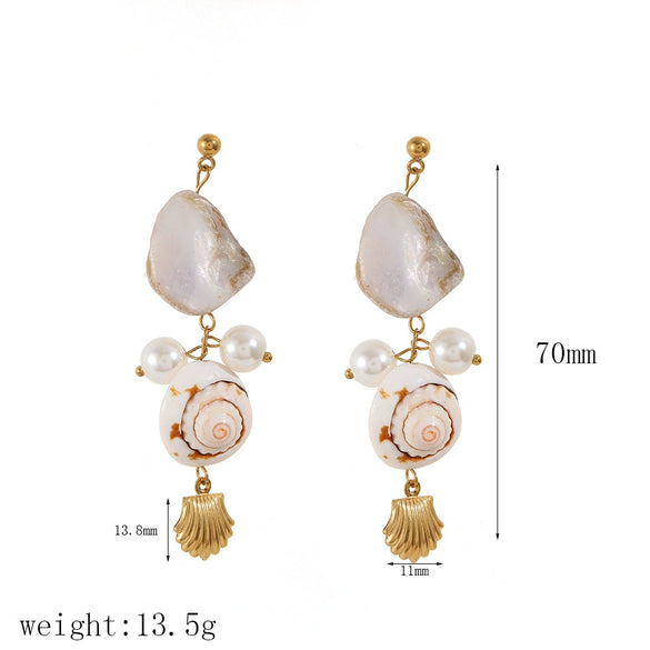 Women's Shell Stainless Steel Highend Ocean Style Electroplated Necklace And Earrings Jewelry Set With Ball Chain