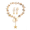 Women's Shell Stainless Steel Highend Ocean Style Electroplated Necklace And Earrings Jewelry Set With Ball Chain
