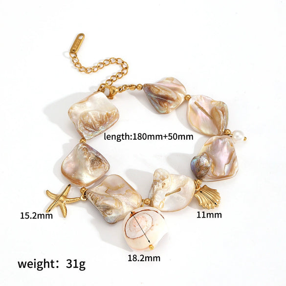 Women's Shell Stainless Steel Highend Ocean Style Electroplated Necklace And Earrings Jewelry Set With Ball Chain