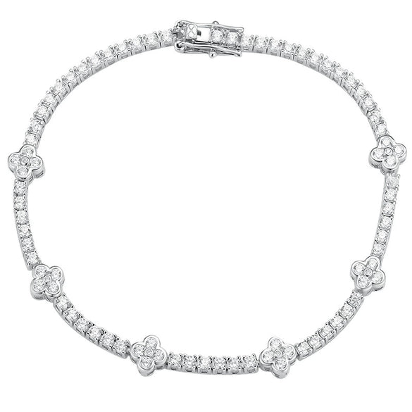 Women's Shining Allmatch Lucky Fourleaf Clover Prismatic Round Sterling Silver Niche Design Light Luxury Bracelet Set With Mosan Diamonds