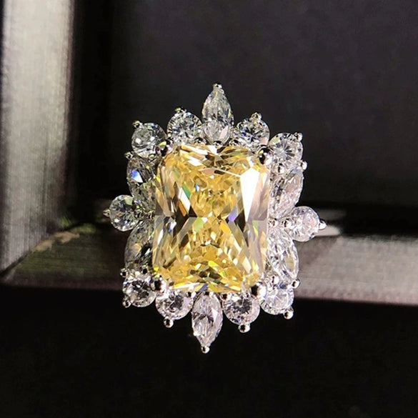 Women's Shining Yellow Diamond Full Set Zircon Jewelry Set With Copper Material And Flower Pattern