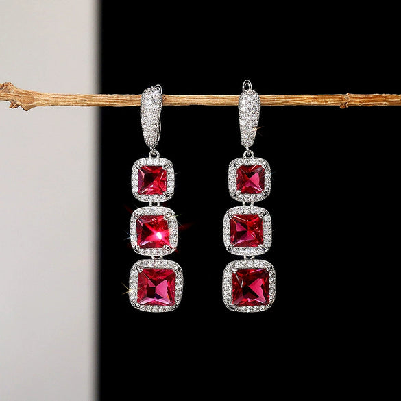 Women's Shiny Square Copper Zircon Geometric Earrings