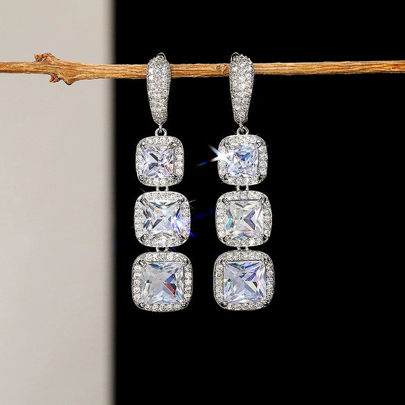 Women's Shiny Square Copper Zircon Geometric Earrings