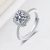 Women's Silver Adjustable Open Ring With Square Geometric High Carbon Stone Micro Set Electroplated Finish