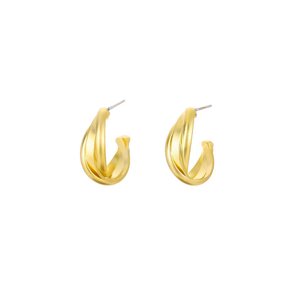 Women's 925 Silver And 18K Gold Electroplated Geometric Cshaped Twisted Matte Cross Earrings