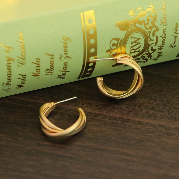 Women's 925 Silver And 18K Gold Electroplated Geometric Cshaped Twisted Matte Cross Earrings