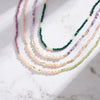 Women's Silver Ball Chain Natural Freshwater Pearl And Malachite Beaded Necklace Geometric Style Jewelry