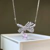 Women's 925 Silver Bow Water Drop Pendant Necklace With Full Diamond Inlay And Platinum Plating