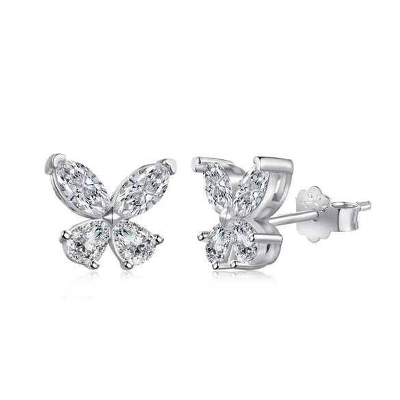 Women's 925 Silver Butterfly Earrings With Diamond Zircon Electroplated