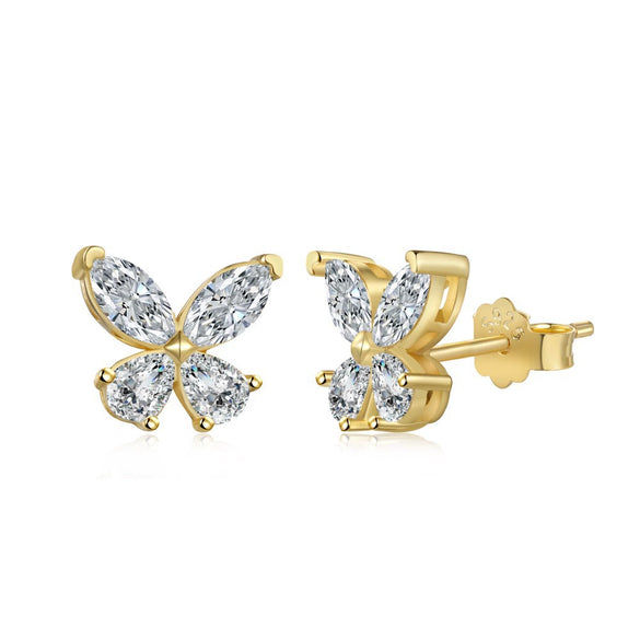 Women's 925 Silver Butterfly Earrings With Diamond Zircon Electroplated