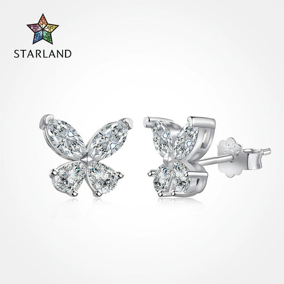 Women's 925 Silver Butterfly Earrings With Diamond Zircon Electroplated