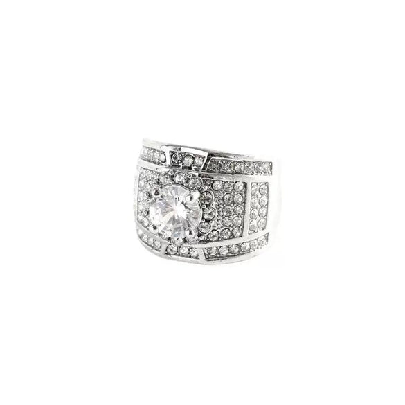 Women's Silver Color Alloy Geometric Ring With White Zircon Inlay Electroplated Luxury Fashion Jewelry