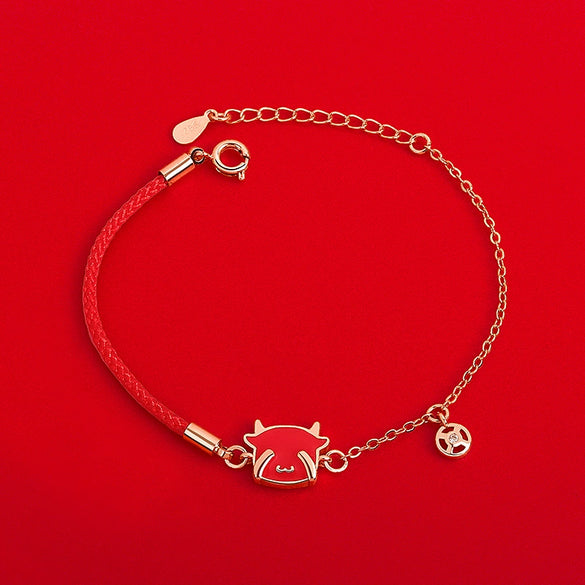 Women's 925 Silver Color Changing Zodiac Animal Bracelet Electroplated Cute Red Rope Hand Bracelet
