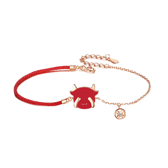 Women's 925 Silver Color Changing Zodiac Animal Bracelet Electroplated Cute Red Rope Hand Bracelet