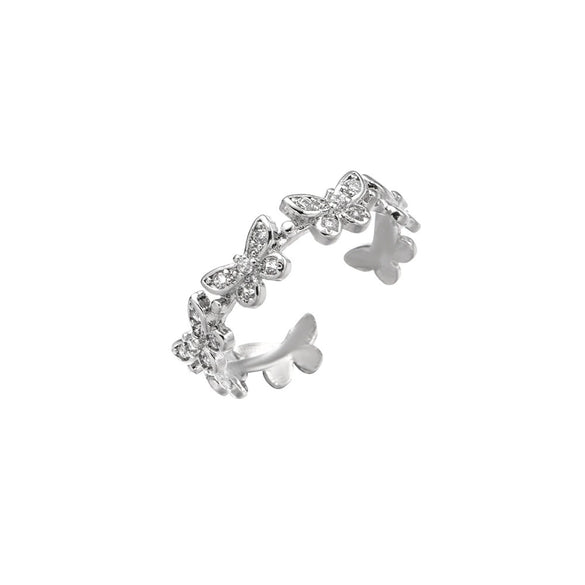 Women's Silver Copper Butterfly Ring With Animal Pattern And Diamond Design