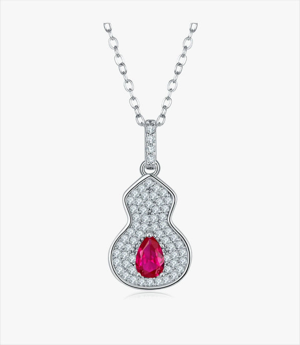 Women's 925 Silver Cultivated Color Treasure Diamond Inlay Geometric Gourd Clavicle Necklace Light Luxury Fashion