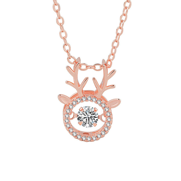 Women's 925 Silver Deer Pendant Necklace With Zircon Electroplated Cross Chain Fashion Clavicle Necklace Gift