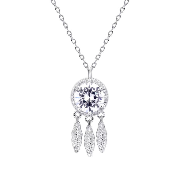 Women's Silver Dream Catcher Pendant Necklace With Moissanite Inlay Light Luxury Geometric Clavicle Chain