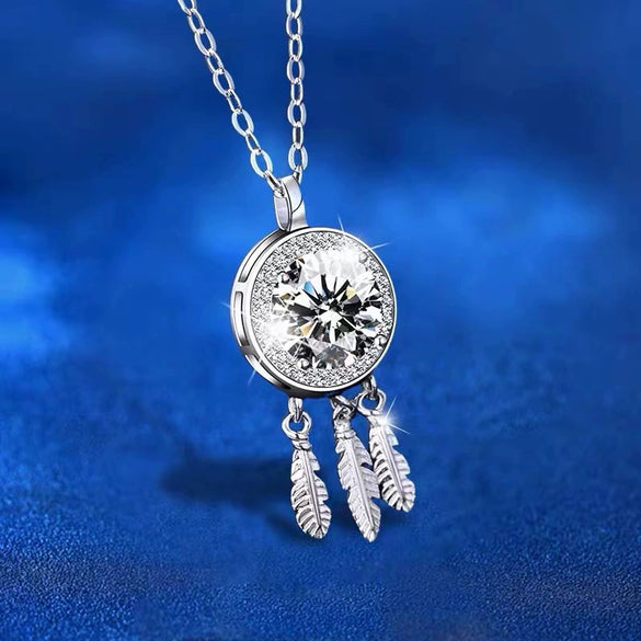 Women's Silver Dream Catcher Pendant Necklace With Moissanite Inlay Light Luxury Geometric Clavicle Chain
