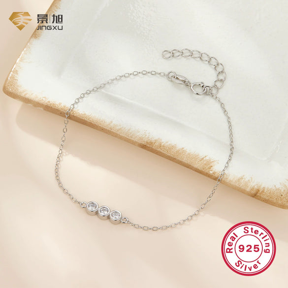 Women's 925 Silver Fashion Geometric Round Zircon Bracelet With Diamond Design