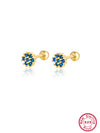 Women's 925 Silver Flower Inlaid Colorful Zircon Electroplated Earrings