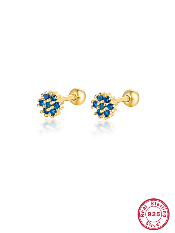 Women's 925 Silver Flower Inlaid Colorful Zircon Electroplated Earrings