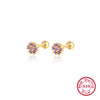 Women's 925 Silver Flower Inlaid Colorful Zircon Electroplated Earrings