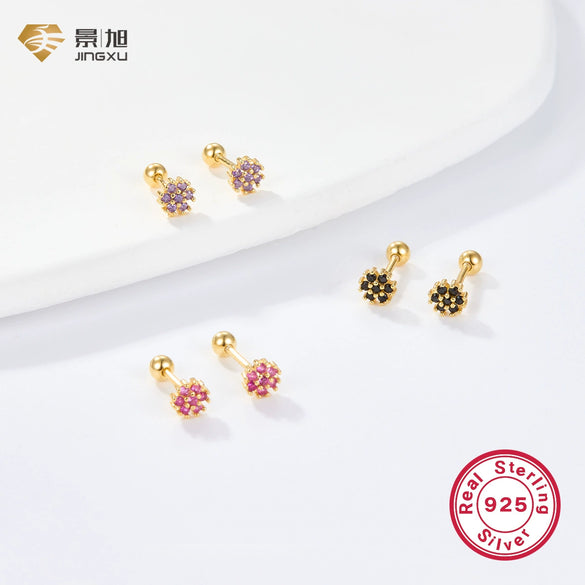 Women's 925 Silver Flower Inlaid Colorful Zircon Electroplated Earrings