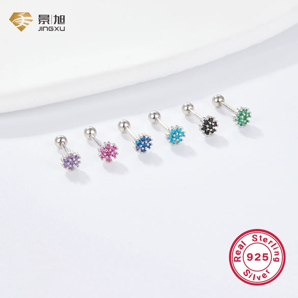 Women's 925 Silver Flower Inlaid Colorful Zircon Electroplated Earrings