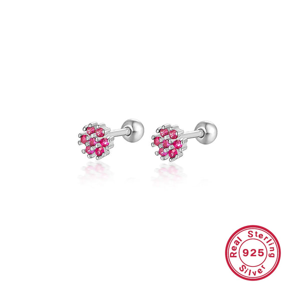 Women's 925 Silver Flower Inlaid Colorful Zircon Electroplated Earrings