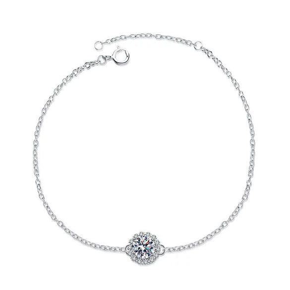 Women's 925 Silver Geometric Bracelet With Round Moissanite Electroplated Simple Fashion Jewelry Gift