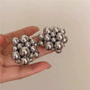 Women’s Silver Geometric Bubble Ball Statement Earrings With Electroplated Finish And Beaded Design