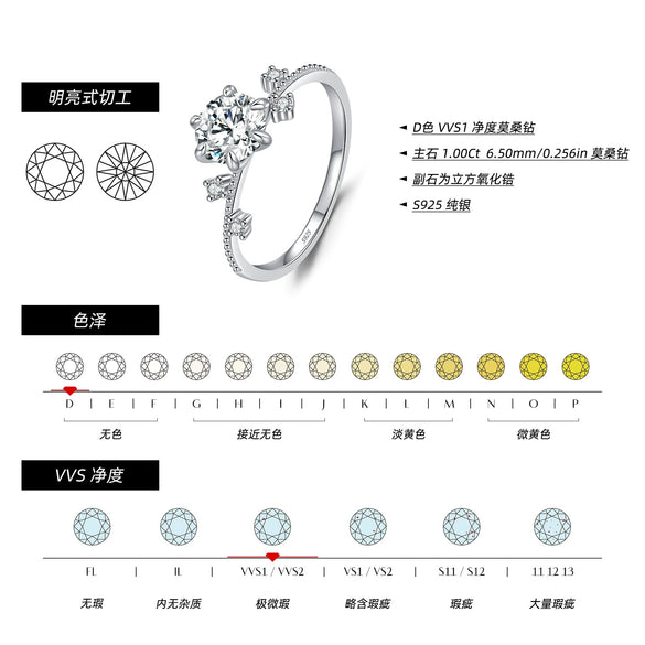 Women's Silver Geometric Classic Sixclaw Ring With Diamond