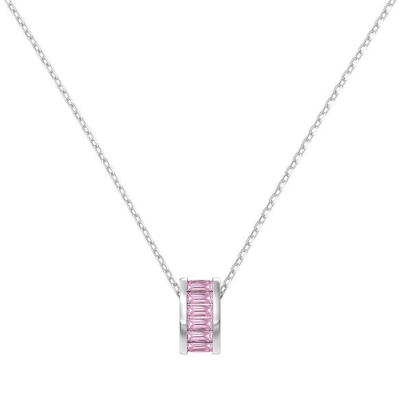 Women's 925 Silver Geometric Cross Chain Clavicle Necklace With Pink Zircon Pendant And Electroplating Design
