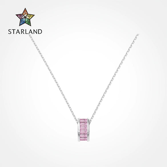 Women's 925 Silver Geometric Cross Chain Clavicle Necklace With Pink Zircon Pendant And Electroplating Design