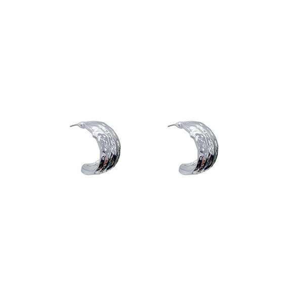 Women's 925 Silver Geometric Cshaped Pleated Metal Electroplated Earrings