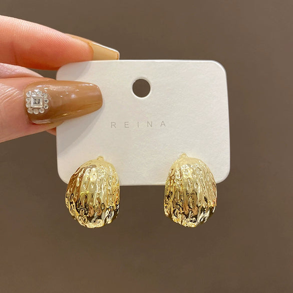 Women's 925 Silver Geometric Cshaped Pleated Metal Electroplated Earrings