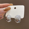 Women's 925 Silver Geometric Cshaped Pleated Metal Electroplated Earrings