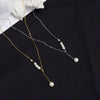 Women's Silver Geometric Imitation Pearl Pendant Necklace With Tassel Detail Cross Chain And Electroplated Light Luxury Design
