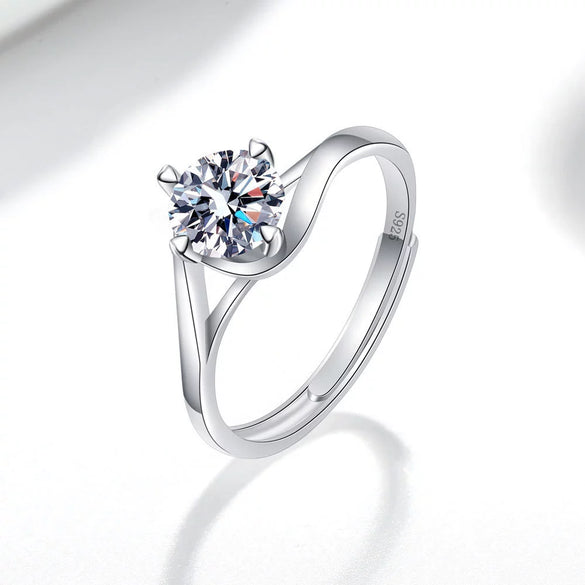 Women's 925 Silver Geometric Open Ring With Four Claw Inlay Electroplated Simple Fashion Jewelry