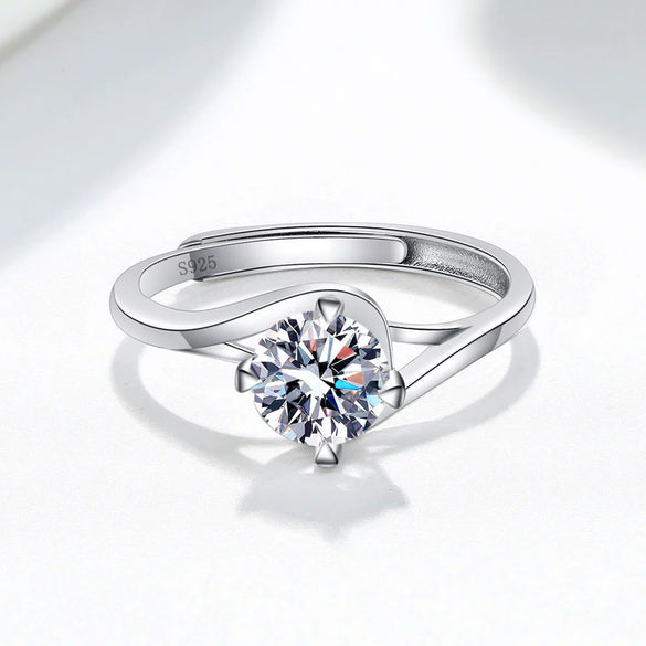 Women's 925 Silver Geometric Open Ring With Four Claw Inlay Electroplated Simple Fashion Jewelry