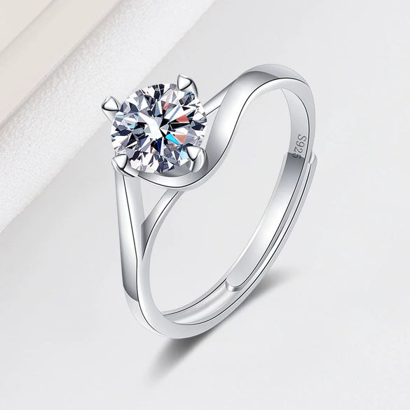 Women's 925 Silver Geometric Open Ring With Four Claw Inlay Electroplated Simple Fashion Jewelry