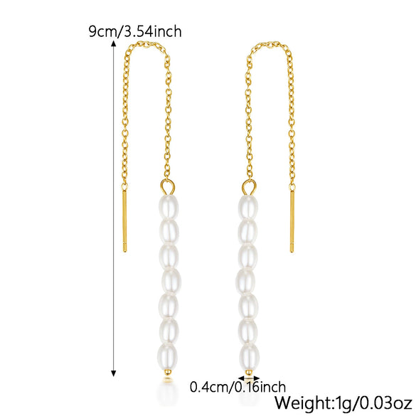 Women's 925 Silver Geometric Ushaped Natural Style Rice Beads Shell Beads Long Tassel Earrings