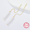 Women's 925 Silver Geometric Ushaped Natural Style Rice Beads Shell Beads Long Tassel Earrings
